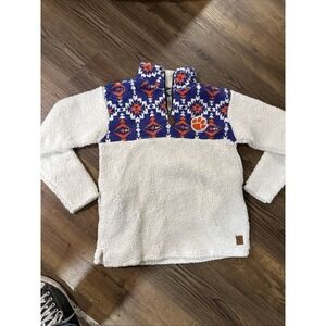 Pressbox Clemson Tigers White 1/4 Zip Sherpa Pullover Sweatshirt‎ Size Medium